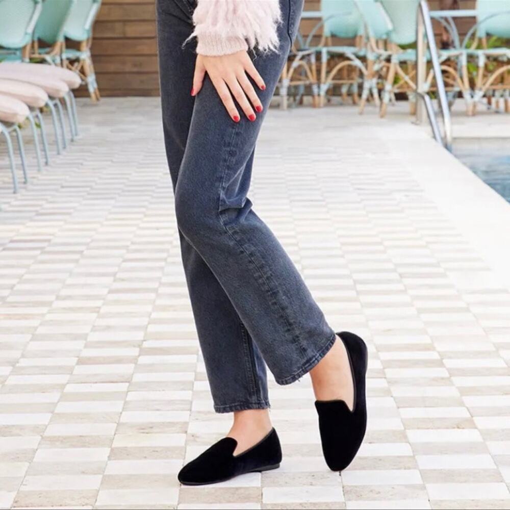 Birdies "The Starling" Classic Black Velvet Vegan Smoking Slipper Flat 6.5